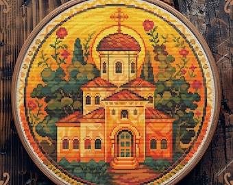 Church cross stitch pattern, Christian cross stitch, Art Nouveau cross stitch, City cross stitch, Medieval cross stitch, Retro cross stitch