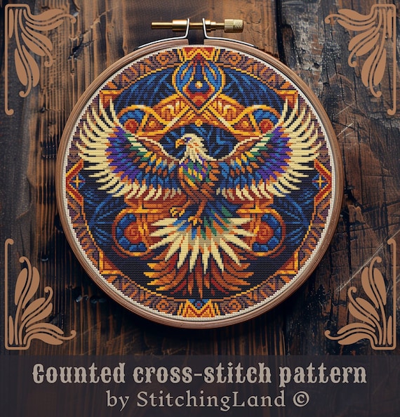 Eagle cross stitch pattern, Celtic cross stitch, Art Nouveau cross stitch, Bird cross stitch, Ornament cross stitch, Retro cross stitch