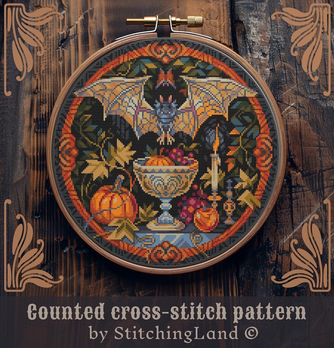 Bat Cross Stitch Pattern, Witchy Cross Stitch, Art Nouveau Cross Stitch ...
