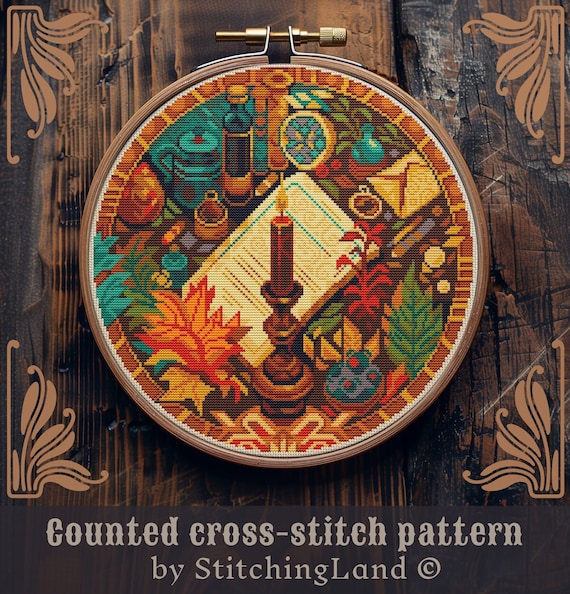 Art Nouveau cross stitch pattern, Book cross stitch, Fall cross stitch, Magic cross stitch, Retro cross stitch, Autumn cross stitch