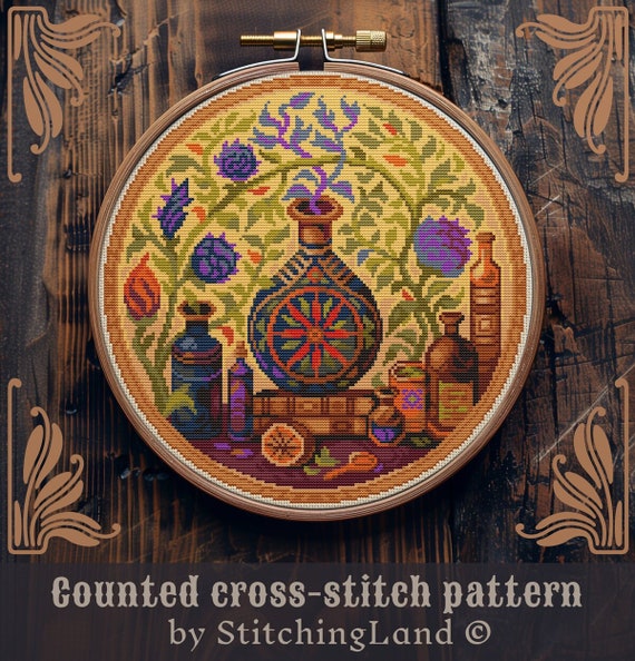 Art Nouveau cross stitch pattern, Floral cross stitch, Gothic cross stitch, Retro cross stitch, Medieval cross stitch