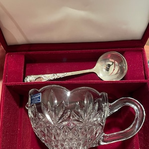 Godinger leaded crystal gravy boat with silver plated spoon in gift box