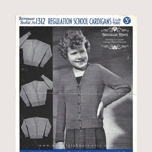 Childs Vintage Knitting Pattern | Bairnswear 1312 Regulation School Cardigans for 5-14 year olds | Digital Pattern PDF 1940s