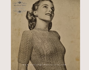 1940s Ladies Jumper Vintage Knitting Pattern | Bestway 1996 Lacy Jumper with Short Sleeves and Round Neck | Digital Pattern PDF