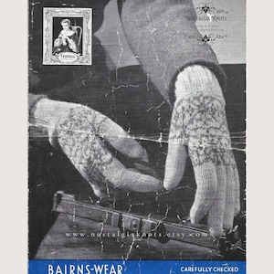 1940s Ladies Vintage Knitting Pattern | Bairnswear 478 Lady&#39;s Fair Isle Gloves | Digital Pattern PDF