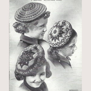 Fair Isle Beret Hats for Children and Girls | Vintage Knitting Pattern | Patons 156 | Digital Pattern PDF