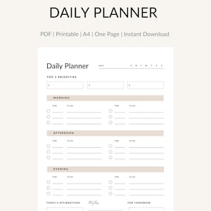 Minimalist Daily Planner | Printable PDF | A4 | 1 Page | Instant ...