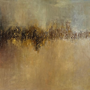 Grande dipinto astratto originale (120×80 cm) – Acrilico su tela color oro caldo e beige