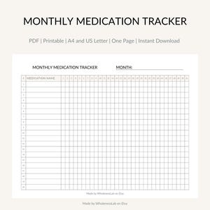 Registro mensual de medicamentos (imprimible en formato A4 y PDF tamaño carta) Registro de medicamentos para enfermedades crónicas, COVID persistente y dolor Planificador de salud digital