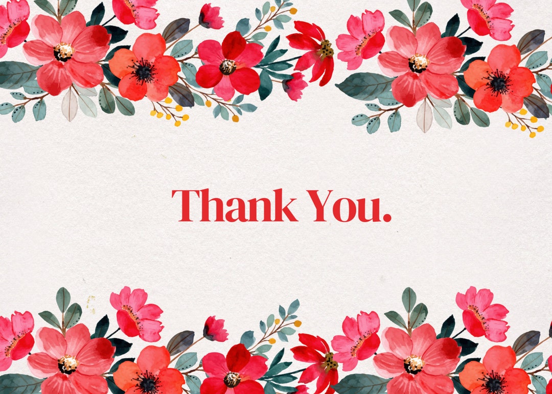 Printable Flowers Thank You Card Greeting Card Wedding Thank You Card ...
