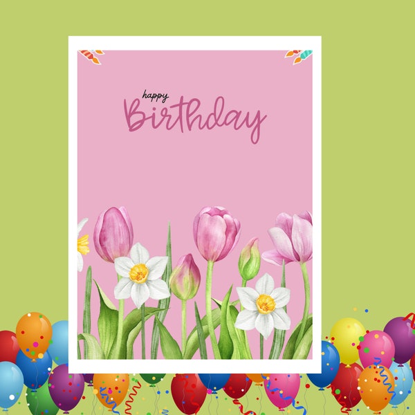 Digital Flower Birthday Cards Botanical Flower Birthday Cards  Flower Cards Elegant Blooms for Timeless Celebrations  5x7 Inches