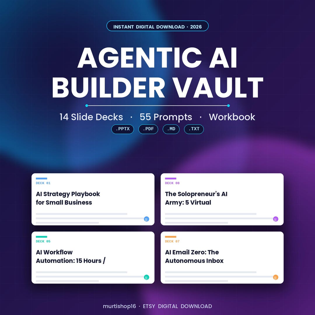 Agentic AI Builder Vault | 14 Editable Powerpoint Decks + 55 Chatgpt ...