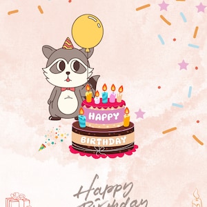 d'anniversaire imprimable raton laveur | Carte d'anniversaire numérique mignonne de raton laveur | 8,5 11 pouces |  Jolie carte d'anniversaire à télécharger