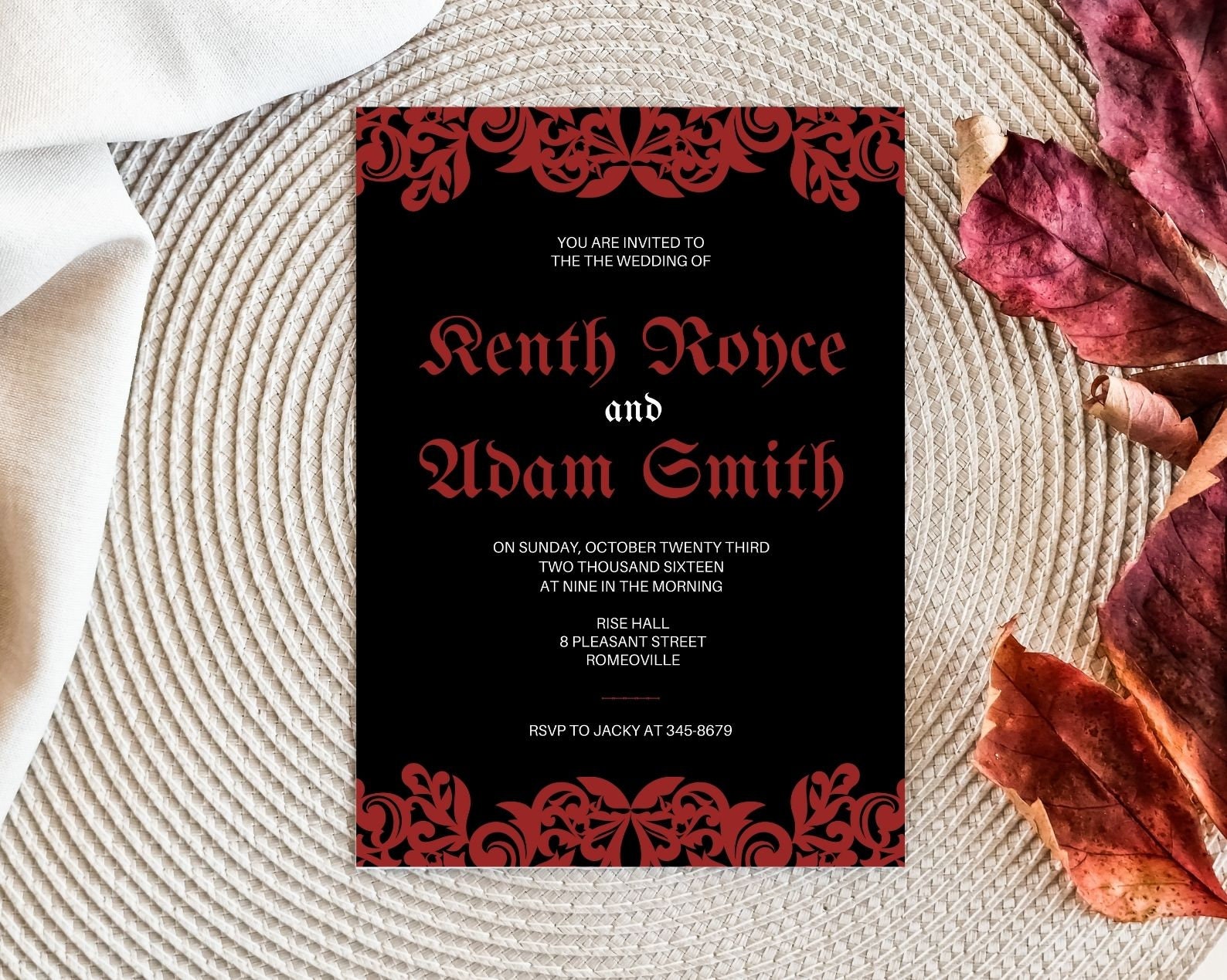 Black and Red Gothic Wedding Invitation Card Template, Gothic Elegance ...