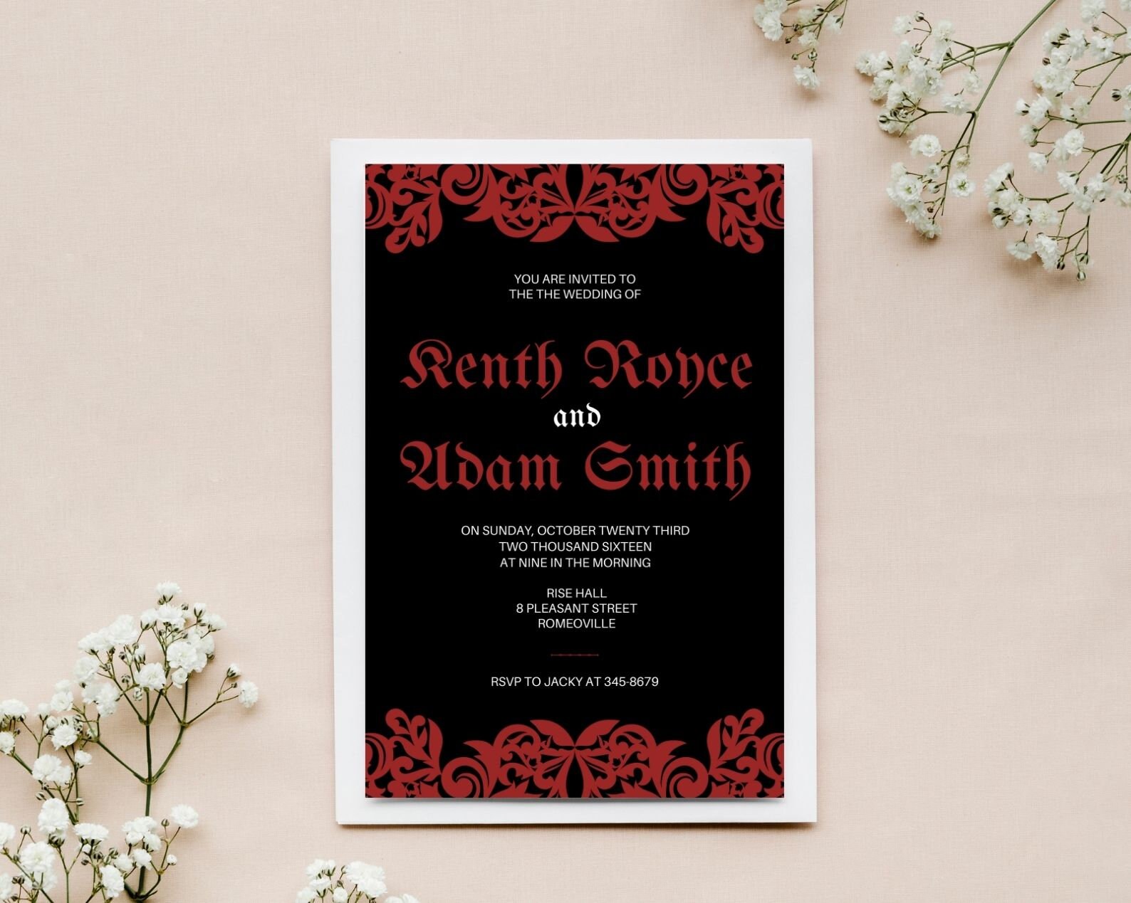 Black and Red Gothic Wedding Invitation Card Template, Gothic Elegance ...