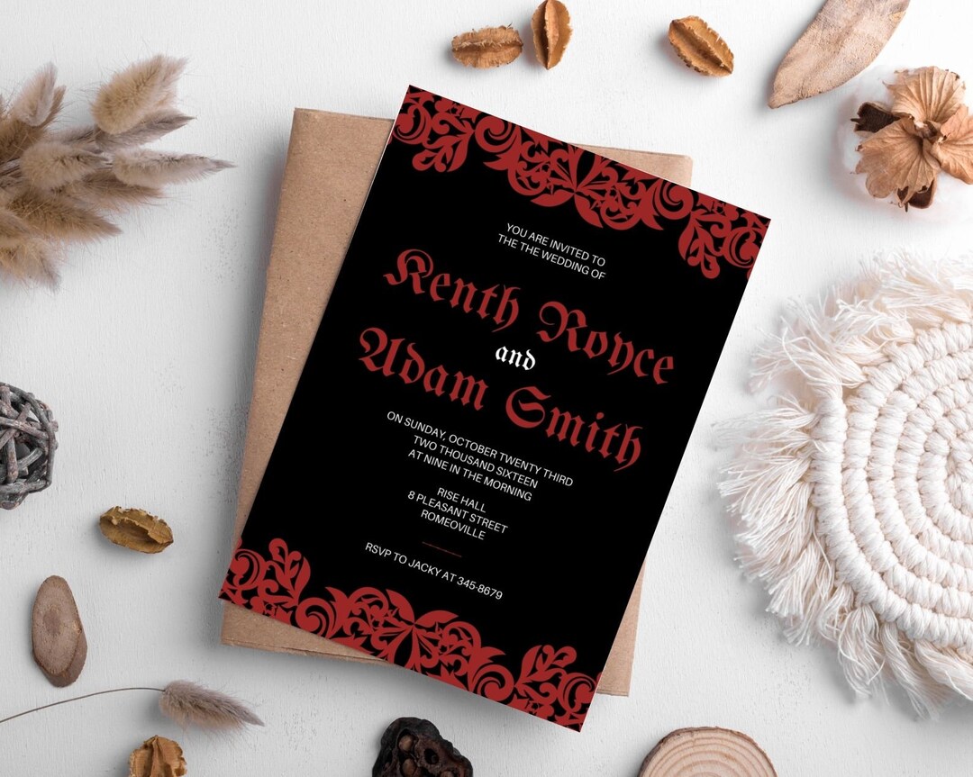 Black and Red Gothic Wedding Invitation Card Template, Gothic Elegance ...