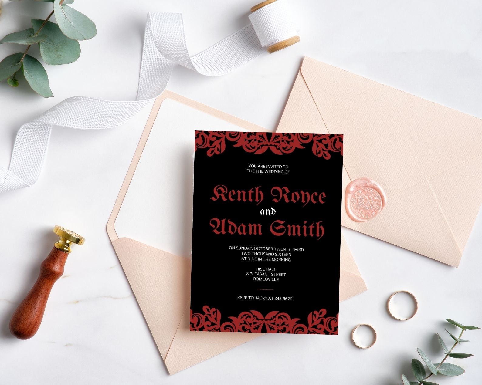 Black and Red Gothic Wedding Invitation Card Template, Gothic Elegance ...