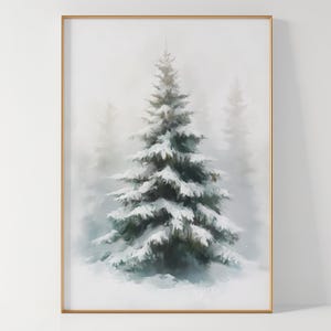 Vintage Christmas Tree Oil Painting Art Print Christmas Holiday Decor Vintage Christmas Pine Tree Forest Wall Art PRINTABLE Digital Download