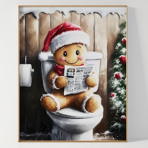 Gingerbread on the Toilet, Printable Funny Christmas Wall Art, Bathroom Wall Art, Toilet Wall Art, Trendy Christmas Printable Wall Decor