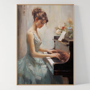 Printable Woman Playing Piano Painting, Vintage Woman Portrait, Music Lover Gift, Piano Wall Art, Music Wall Art, Wall Art Digital Download
