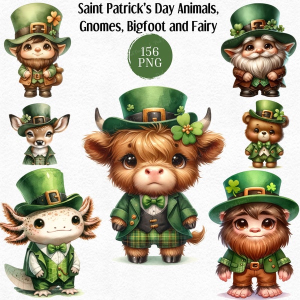 St. Patrick's Day Animal Gnome Leprechaun Bigfoot Fairy Clipart Sublimation-156PNG, Irish Festival, Digital Download, Commercial Use