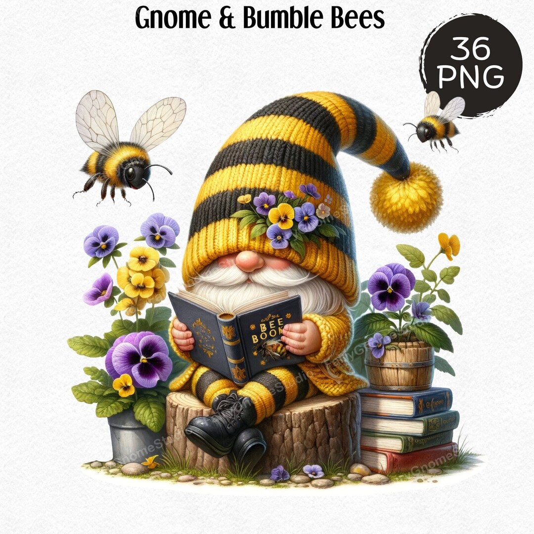 Watercolor Gnome Bumble Bee Sublimation Clipart Bundle-36png, Gnome ...
