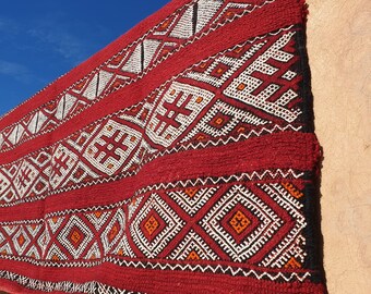 Berber-Teppich groß, ca. 260 x 160 cm rot & weiß gestreift, 100 % Handarbeit, Wolle, Unikat | marokkanischer Teppich, Berberteppich, Teppich