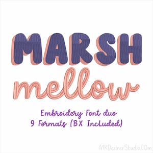 Marsh Mellow Embroidery Font Duo Digital Machine Embroidery Designs Files Format BX PES DST Digitized Alphabets Font-Instant Download