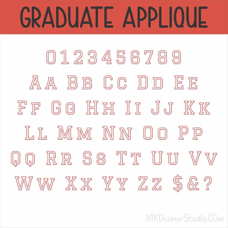 Monogram Applique Graduate Font Machine Embroidery Applique Designs ...