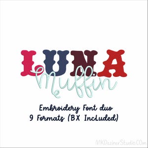 Luna Muffin Embroidery Font Duo Digital Machine Embroidery Designs Files Format BX PES DST Digitized Alphabets Font-Instant Download