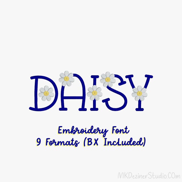Daisy floral Embroidery Font digital Files format BX pes dst digitized Alphabet, A-Z Flower, Alphabet Embroidery Designs, 6 sizes