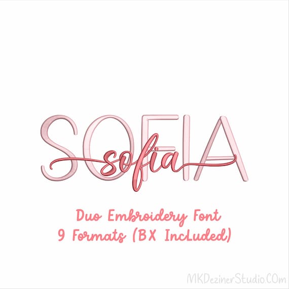 Sofia Embroidery Font Duo digital Machine Embroidery  Designs Files format BX pes dst digitized Alphabets font- Instant Download