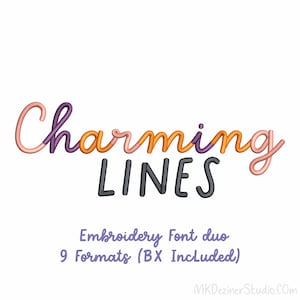 Charming Lines Embroidery Font Duo Digital Machine Embroidery Designs Files PES DST EMB Digitized Alphabets Font-Instant Download