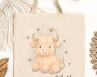 Personalized Highland Cow Cotton Tote Bag