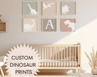 Dinosaur Nursery Prints, Girls Room Decor, Custom Name Printable (Digital Download)