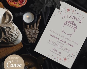 Witchy Let's Brew Halloween Party Invitation, Potions Party (Editable, Digital Download)