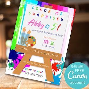 Painting Party Invitation, Art Party Invitation, Art Birthday Party Invitation, Surprise Birthday Invitation, Art Theme, Editable with Canva