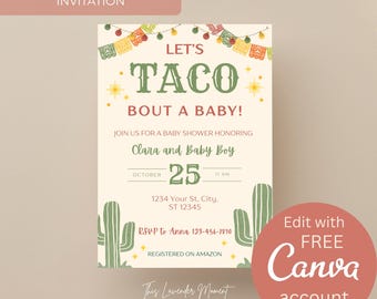 Taco Bout a Baby Shower Invitation, Editable Cactus Fiesta Invite (Digital Download)