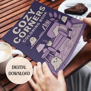 Retro Halloween Coloring Pages, 20 Cozy Corners Coloring Pages Printable PDF, Cat Halloween Coloring Book, Ghosts and Pets, Digital Download