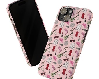 Pink Girly Cowgirl Boots Cowboy Hat Disco Guitar Eras Music Red Retro Western Country Custom iPhone 12 13 14 15 Pro Max Plus Phone Case