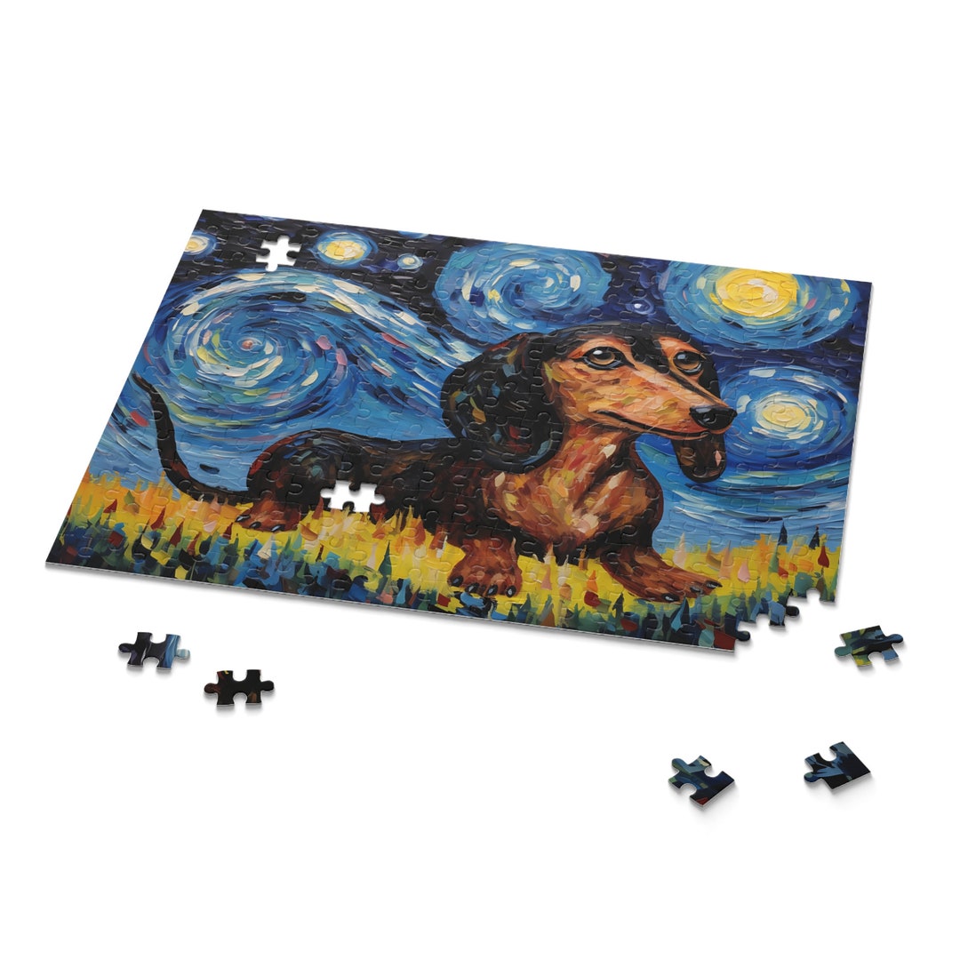 Starry Night Cute Dachshund Dog Puppy Custom Jigsaw Puzzle - Etsy