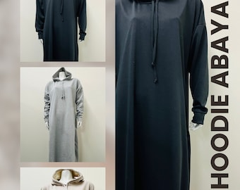 Women's Muslim Hoodie Sweater Long Sleeve Loose Fit Maxi Abaya Jilbab Dress Tops