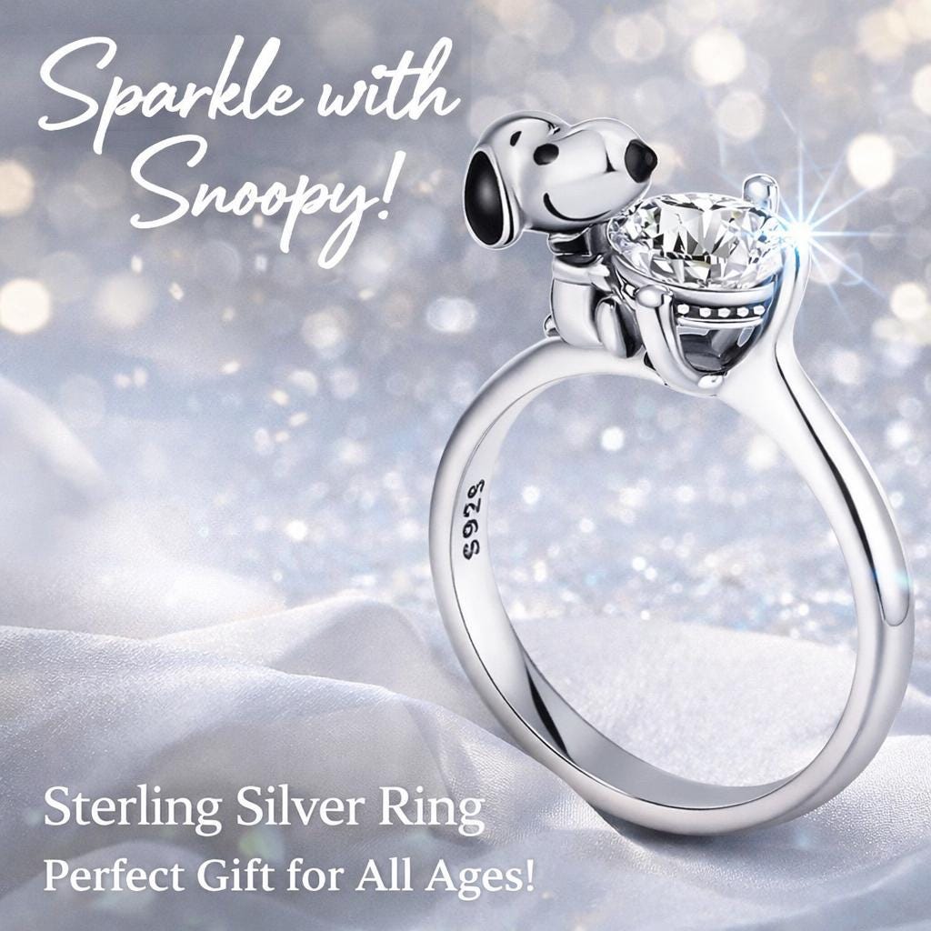 Snoopy Sterling Silver Ring With Cubic Zirconia – Minimalist Fine