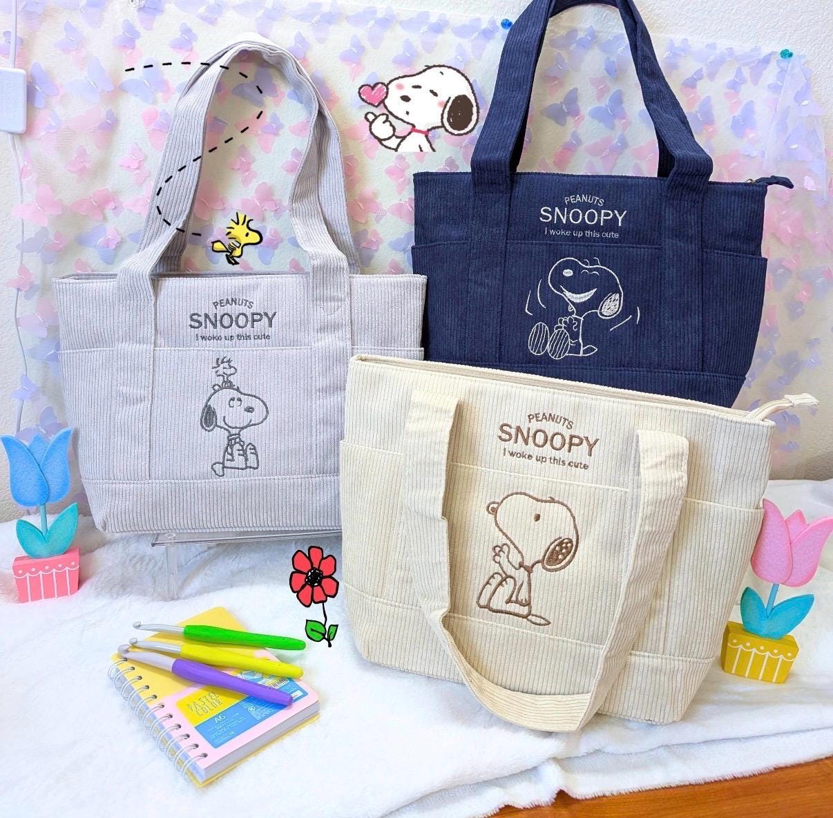 Peanuts Snoopy Square Tote & Small Shoulder Bag Set - Black Faux Leather