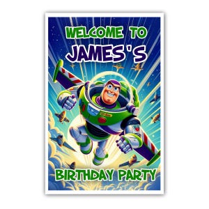 Letrero de bienvenida personalizado de Buzz Lightyear (30 x 45 cm), impresso em caixa 100% e embalado em tubo gratuitamente.