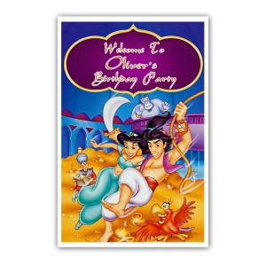 Letrero de bienvenida personalizado de Aladdin (30 x 45 cm), impresso em cartão 100% e embalado em tubo gratuito.