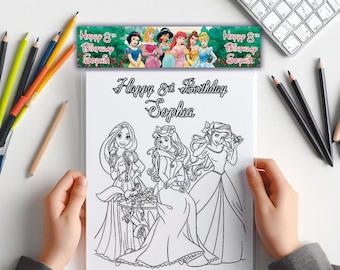 Disney Princess kleurset: 3 printbare kleurplaten + full-colour tastopper (digitale downloadactiviteitenset)