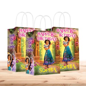 Bolsas de regalo Encanto personalizadas con nombre - Asas resistentes - Paquete de 12 - 100% cartón - Fáciles de armar