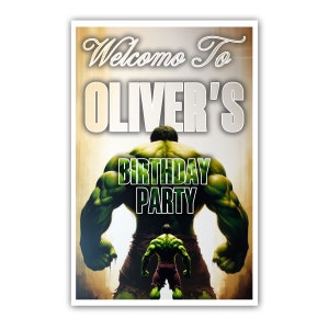 Letrero de bienvenida personalizado de Hulk (30 x 45 cm), impreso en cartón 100 % y empaquetado en tubo gratis.