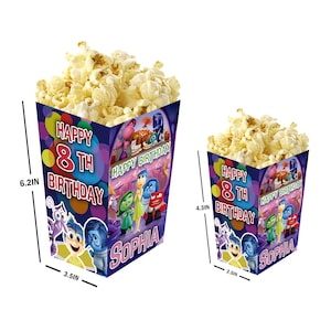 Inside Out - Film 1 lub 2 - Pudełka na popcorn z personalizacją imienia i wieku - Opakowanie 12 sztuk - 100% tektury - Łatwe w montażu - Rozmiary S i L
